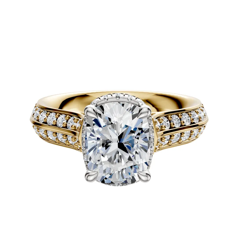 14K Two Tone 4 Prong Collar Cathedral Knife Edge 1-Row-Pave 2.5mm Engagement Ring sold by Promise By Effy