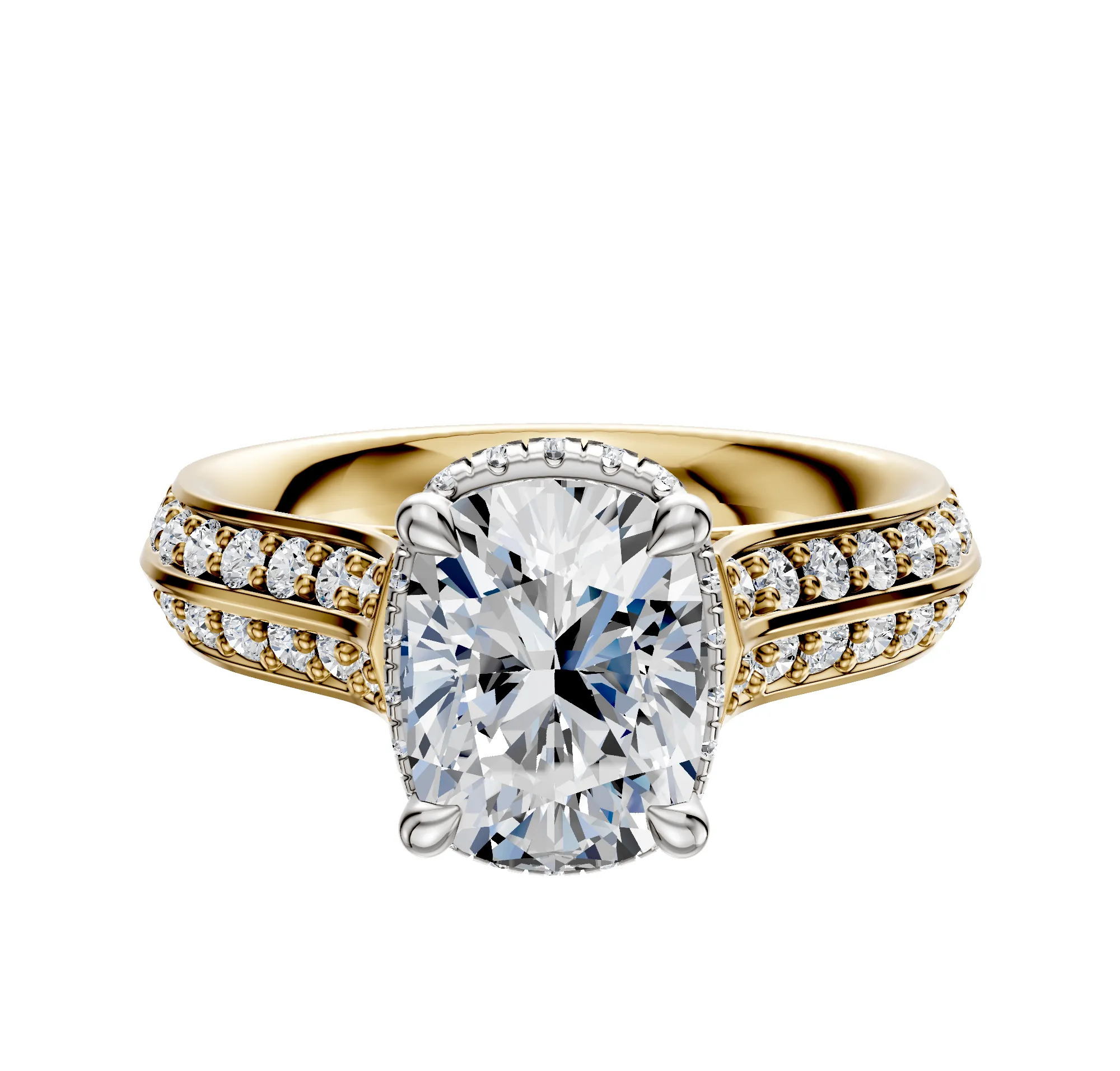 14K Two Tone 4 Prong Collar Cathedral Knife Edge 1-Row-Pave 2.5mm Engagement Ring sold by Promise By Effy