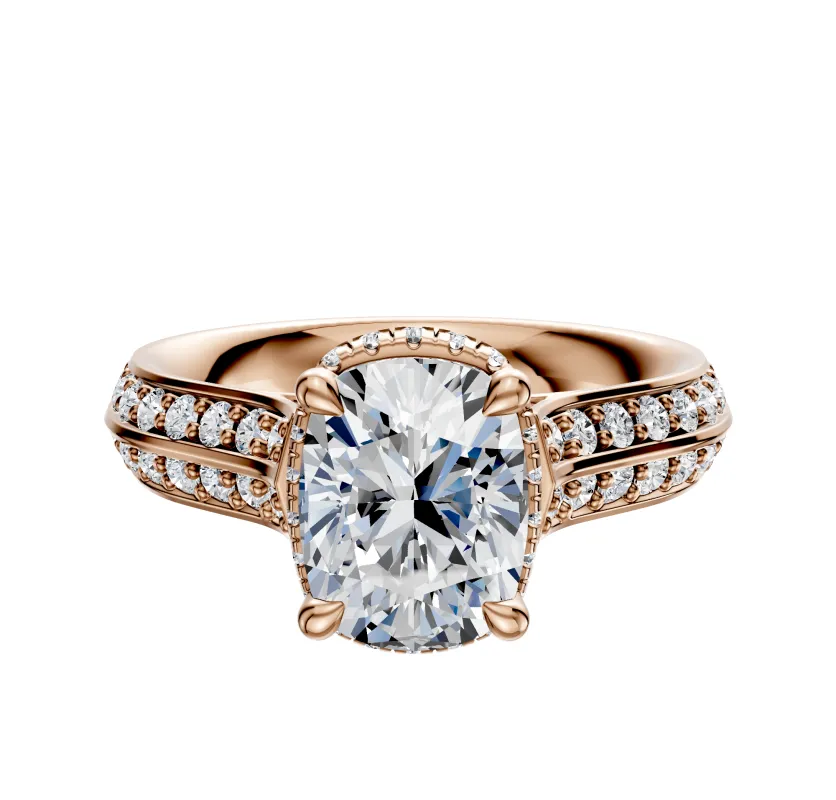 18K Rose Gold 4 Prong Collar Cathedral Knife Edge 1-Row-Pave 2.5mm Engagement Ring sold by Promise By Effy