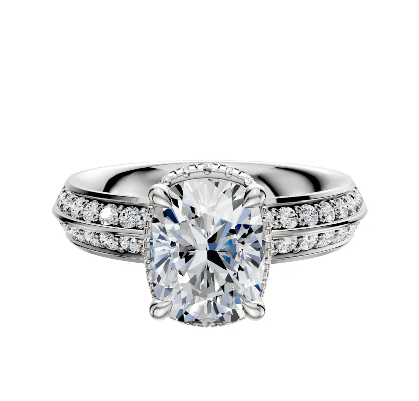 14K White Gold 4 Prong Collar Classic Knife Edge 1-Row-Pave 2.5mm Engagement Ring sold by Promise By Effy