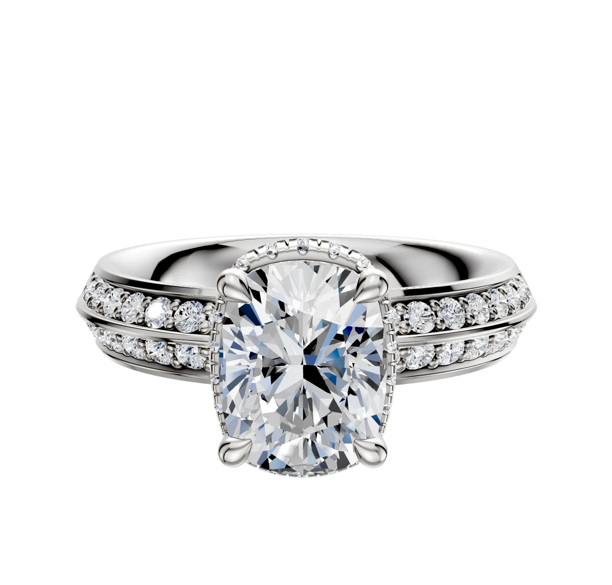 14K White Gold 4 Prong Collar Classic Knife Edge 1-Row-Pave 2.5mm Engagement Ring sold by Promise By Effy