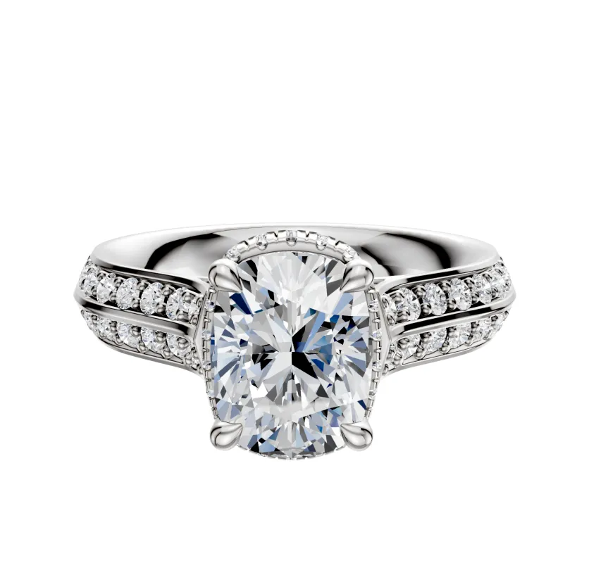 Platinum 4 Prong Collar Cathedral Knife Edge 1-Row-Pave 2.5mm Engagement Ring sold by Promise By Effy