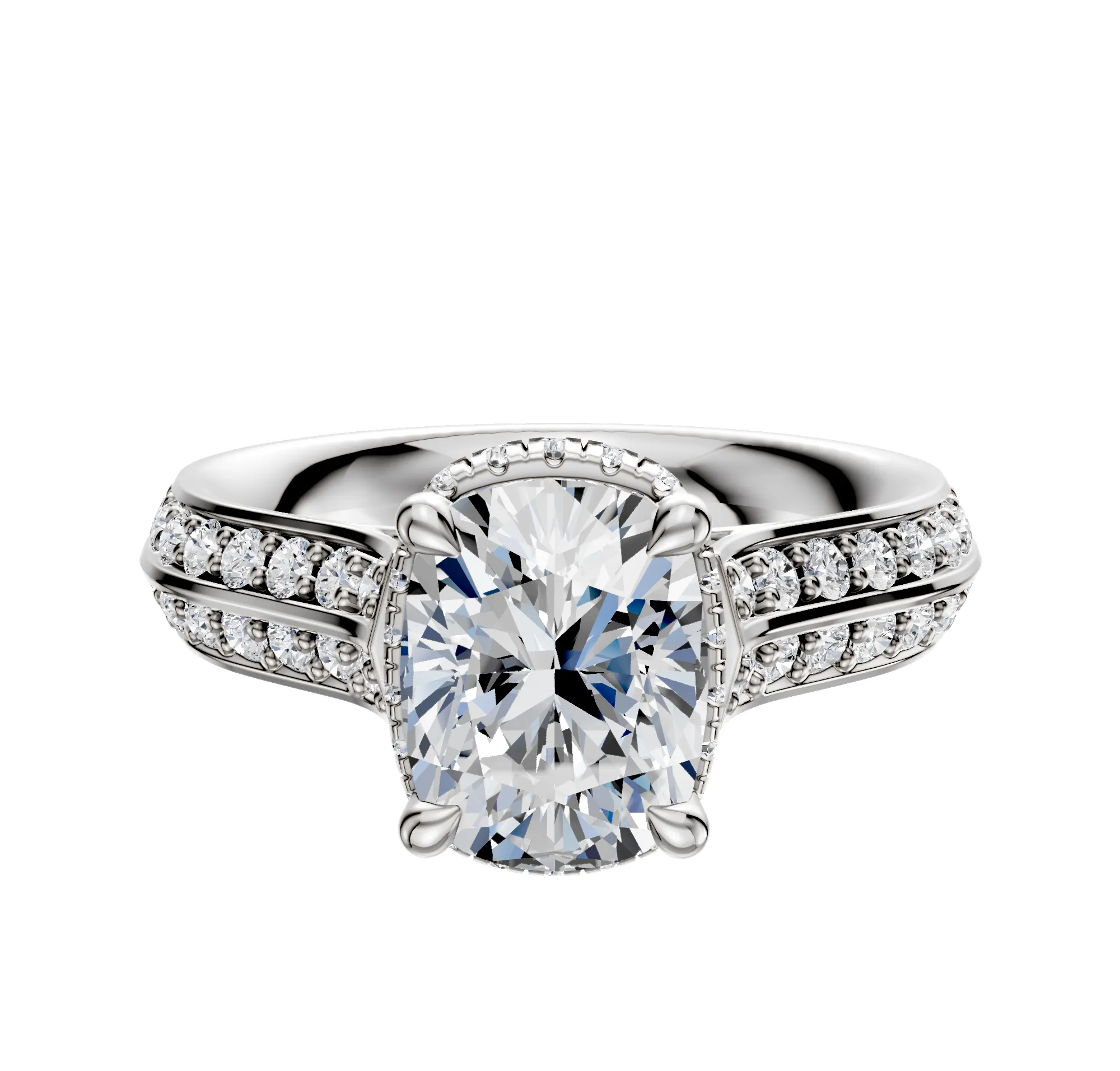 Platinum 4 Prong Collar Cathedral Knife Edge 1-Row-Pave 2.5mm Engagement Ring sold by Promise By Effy