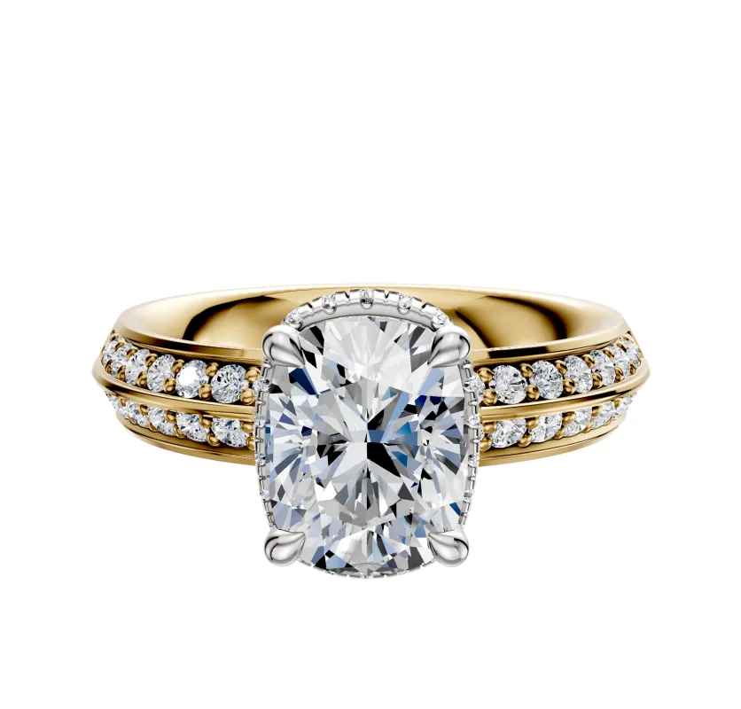 14K Two Tone 4 Prong Collar Classic Knife Edge 1-Row-Pave 2.5mm Engagement Ring sold by Promise By Effy