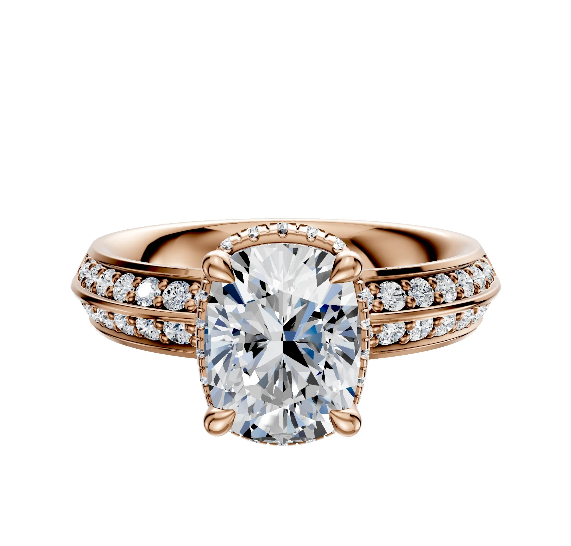 18K Rose Gold 4 Prong Collar Classic Knife Edge 1-Row-Pave 2.5mm Engagement Ring sold by Promise By Effy