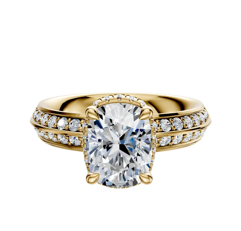 18K Yellow Gold 4 Prong Collar Classic Knife Edge 1-Row-Pave 2.5mm Engagement Ring sold by Promise By Effy