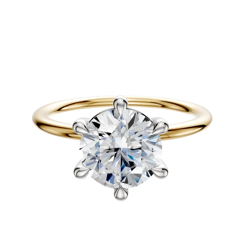 18K Two Tone 6 Prong Basket Classic Dome 1.5mm Engagement Ring sold by Promise By Effy