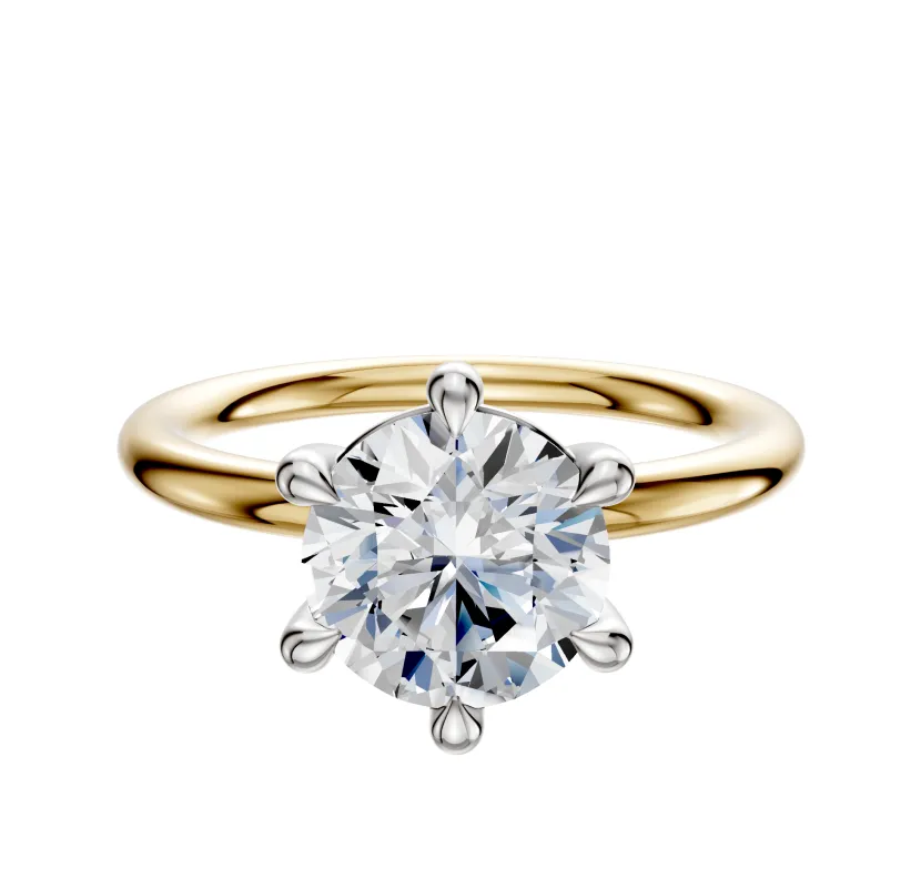 18K Two Tone 6 Prong Basket Classic Dome 2.0mm Engagement Ring sold by Promise By Effy