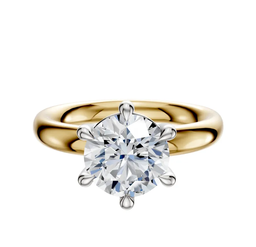 14K Two Tone 6 Prong Basket Classic Dome 3.0mm Engagement Ring sold by Promise By Effy