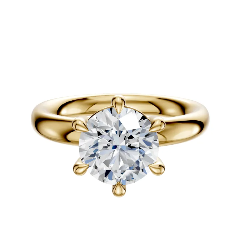14K Yellow Gold 6 Prong Basket Classic Dome 3.0mm Engagement Ring made by Promise By Effy