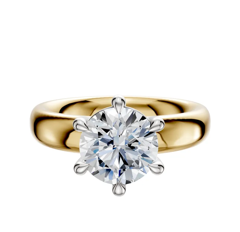 14K Two Tone 6 Prong Basket Classic Dome 4.0mm Engagement Ring sold by Promise By Effy