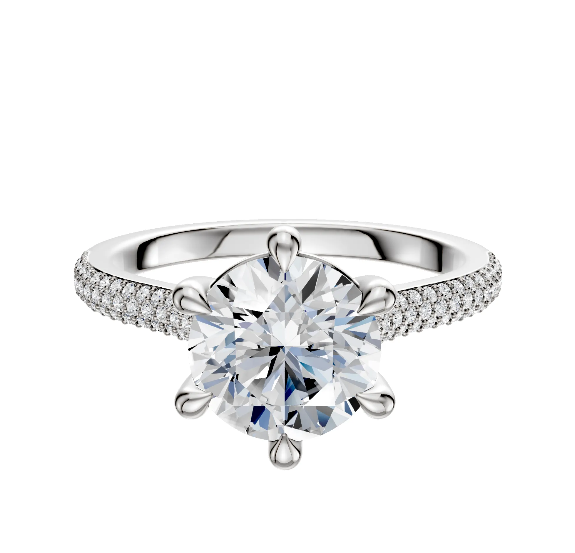 14K White Gold 6 Prong Basket Cathedral Dome 3-Row-Pave 2.0mm Engagement Ring sold by Promise By Effy
