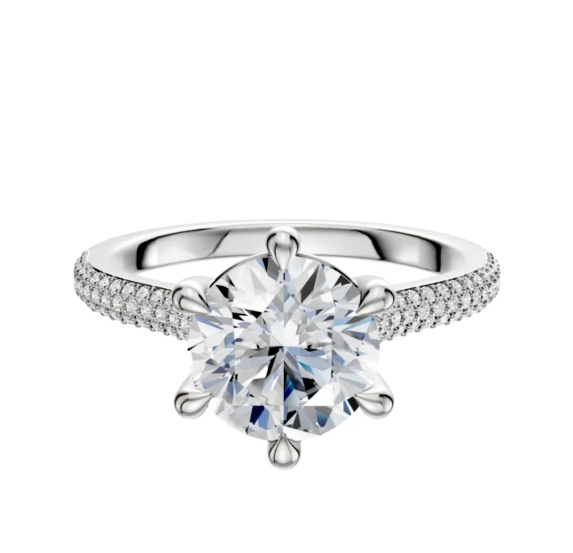 18K White Gold 6 Prong Basket Cathedral Dome 3-Row-Pave 2.0mm Engagement Ring sold by Promise By Effy