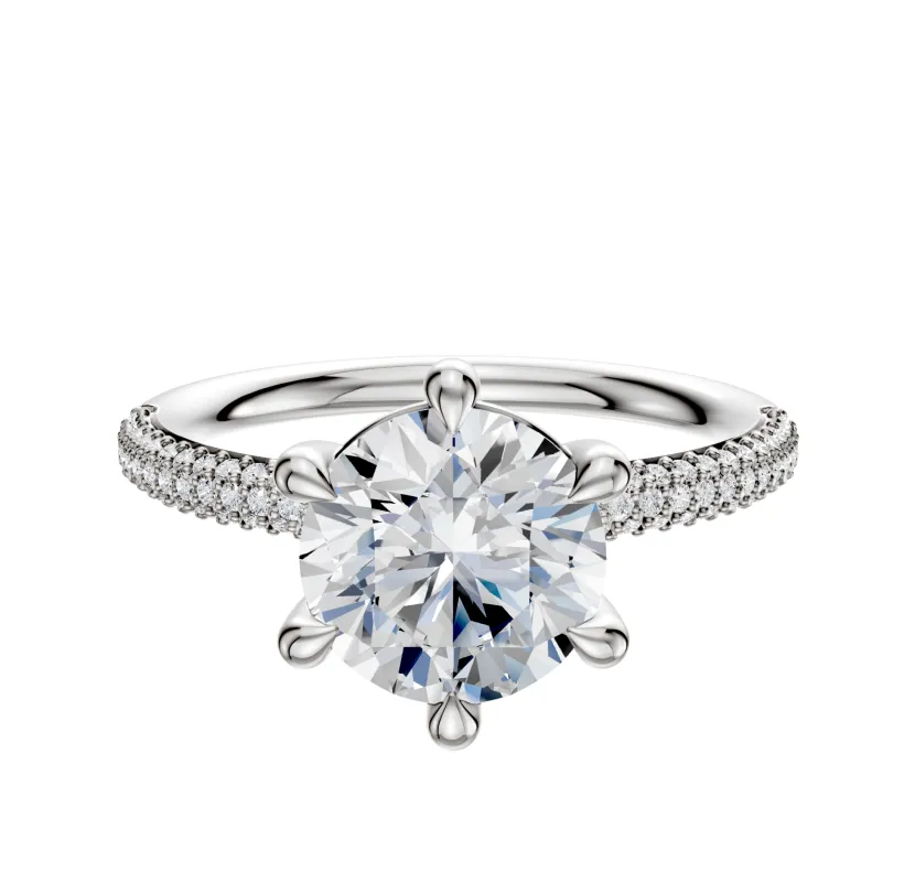 18K White Gold 6 Prong Basket Classic Dome 3-Row-Pave 2.0mm Engagement Ring sold by Promise By Effy