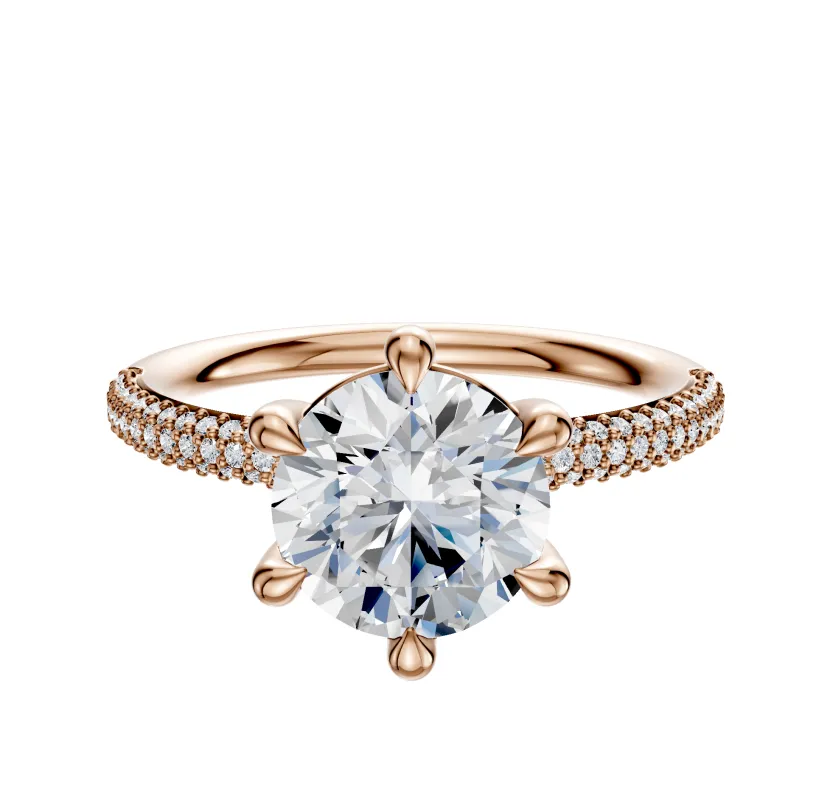 18K Rose Gold 6 Prong Basket Classic Dome 3-Row-Pave 2.0mm Engagement Ring sold by Promise By Effy