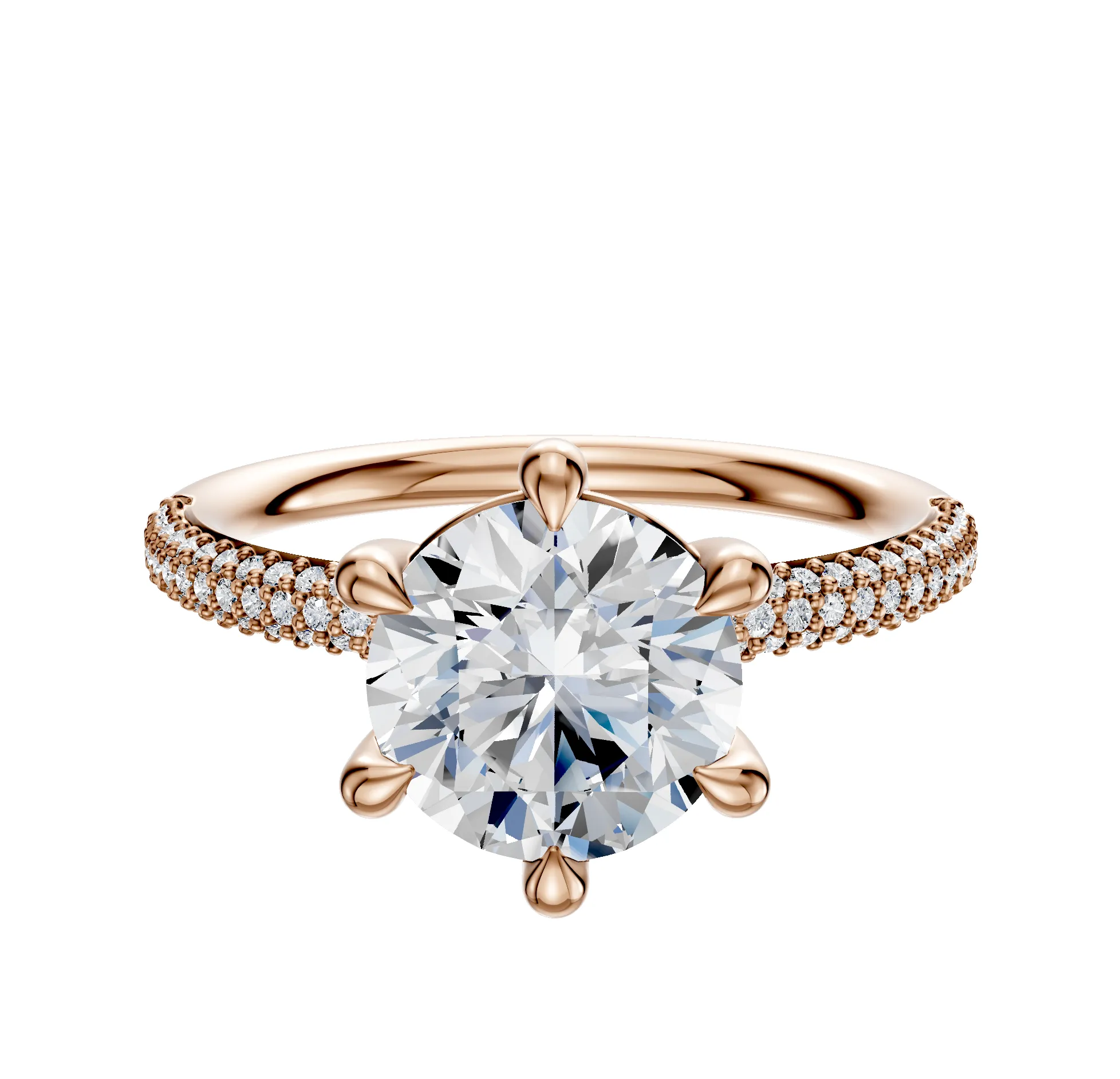 18K Rose Gold 6 Prong Basket Classic Dome 3-Row-Pave 2.0mm Engagement Ring sold by Promise By Effy