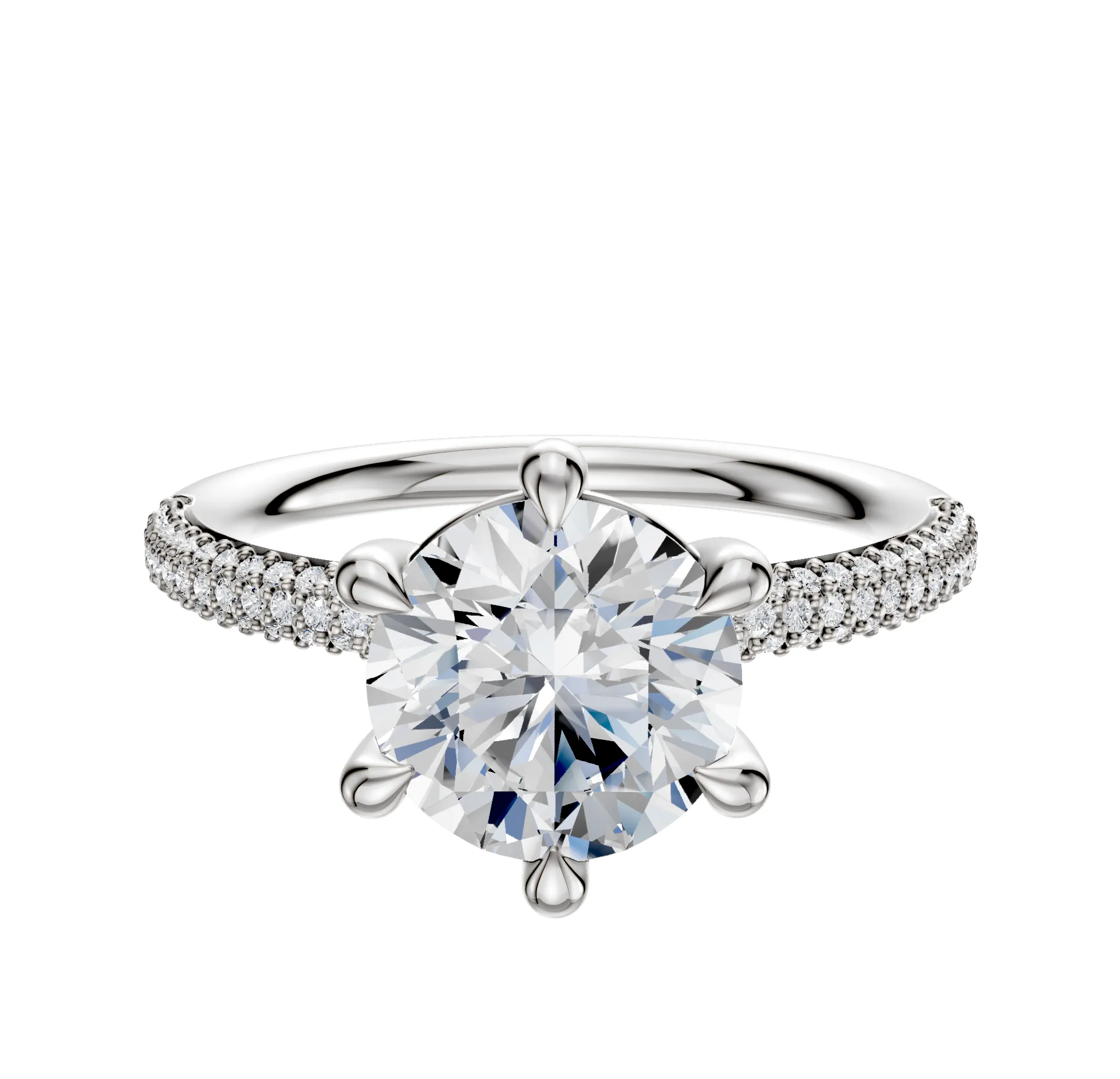 Platinum 6 Prong Basket Classic Dome 3-Row-Pave 2.0mm Engagement Ring sold by Promise By Effy