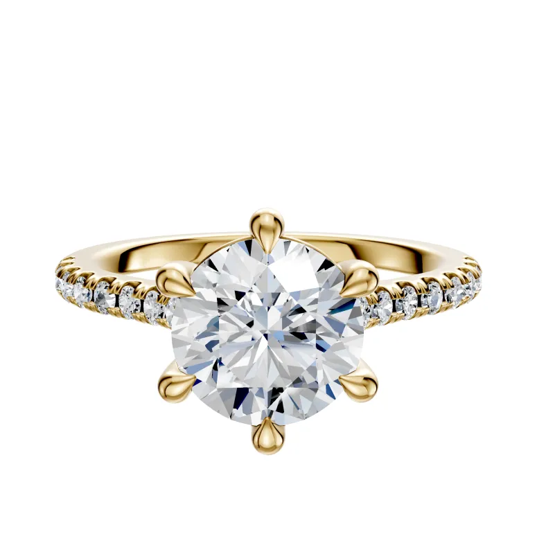 18K Yellow Gold 6 Prong Basket Cathedral Dome 1-Row-Pave 2.5mm Engagement Ring made by Promise By Effy