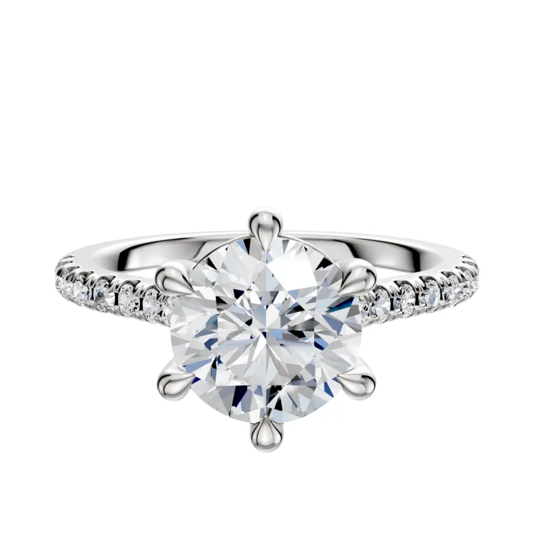 Platinum 6 Prong Basket Cathedral Dome 1-Row-Pave 2.5mm Engagement Ring made by Promise By Effy