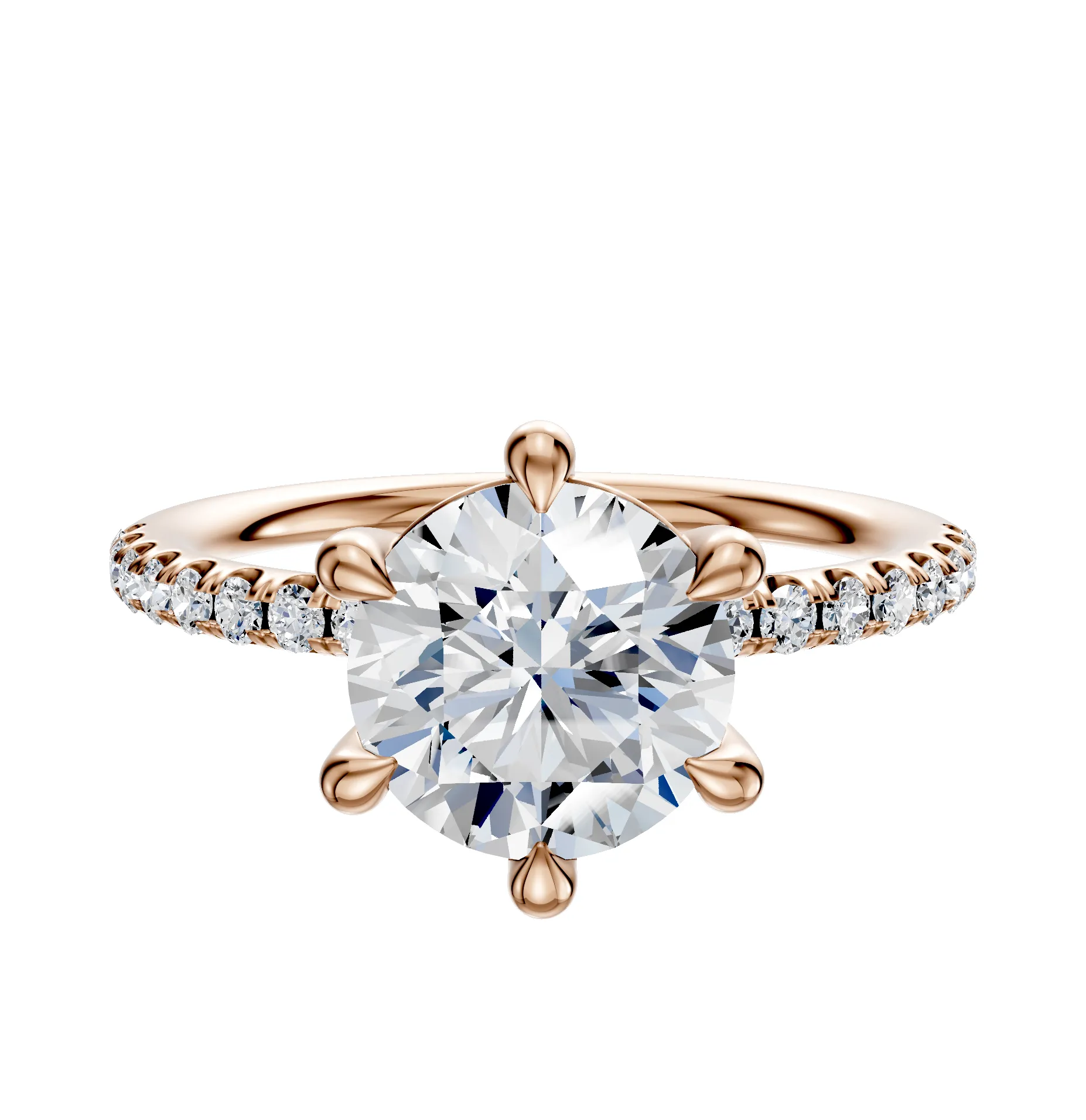 14K Rose Gold 6 Prong Basket Classic Dome 1-Row-Pave 2.5mm Engagement Ring sold by Promise By Effy