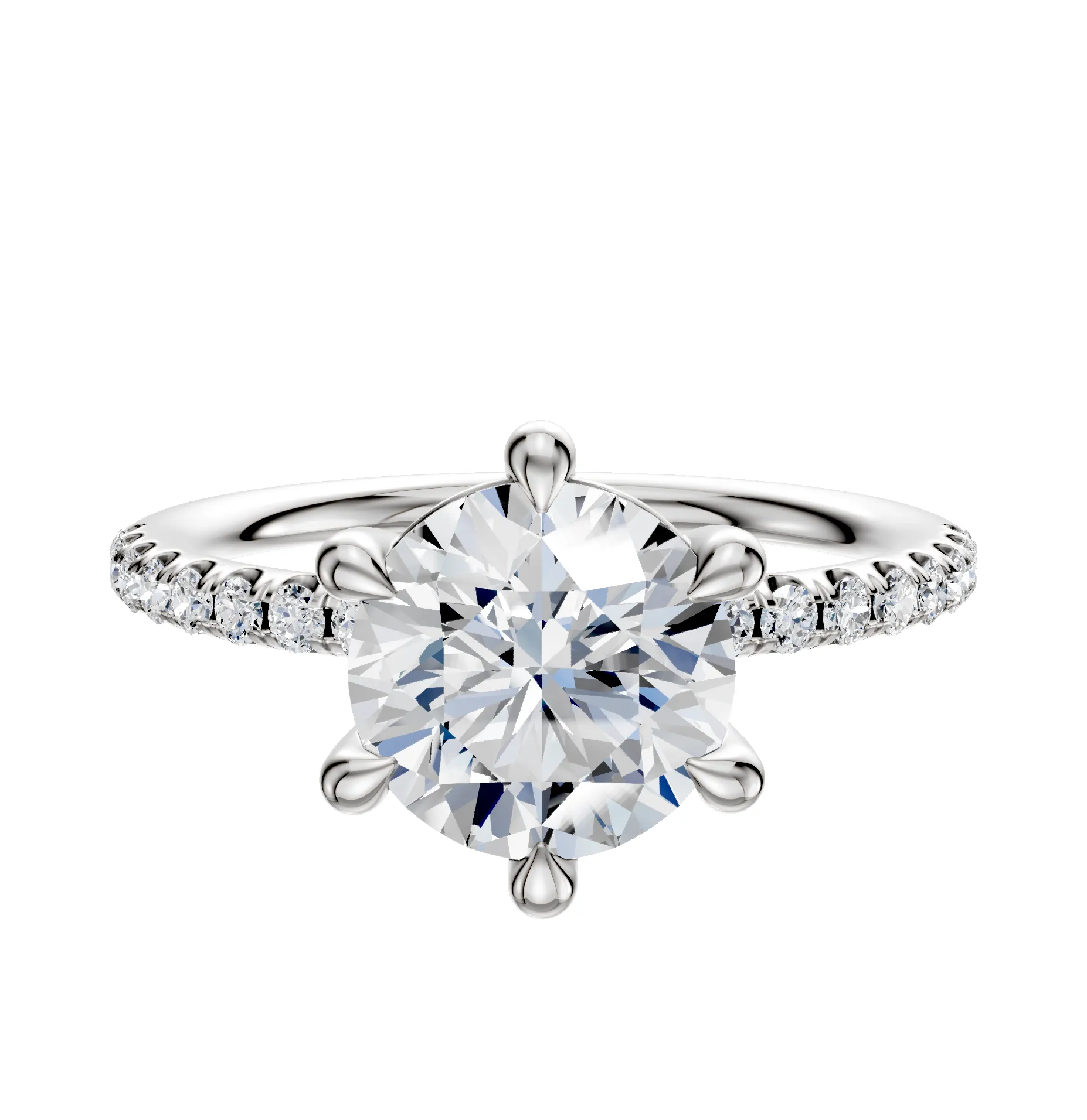 18K White Gold 6 Prong Basket Classic Dome 1-Row-Pave 2.5mm Engagement Ring sold by Promise By Effy