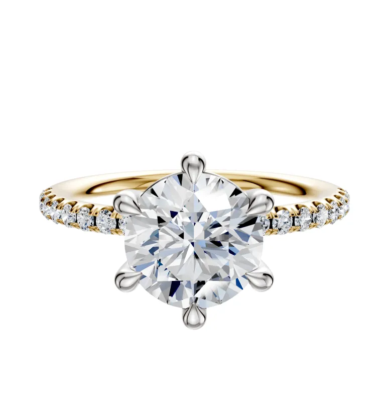 14K Two Tone 6 Prong Basket Classic Dome 1-Row-Pave 2.5mm Engagement Ring sold by Promise By Effy
