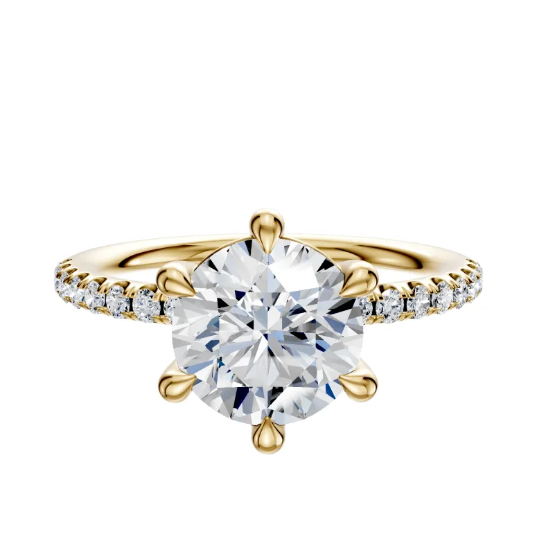18K Yellow Gold 6 Prong Basket Classic Dome 1-Row-Pave 2.5mm Engagement Ring sold by Promise By Effy