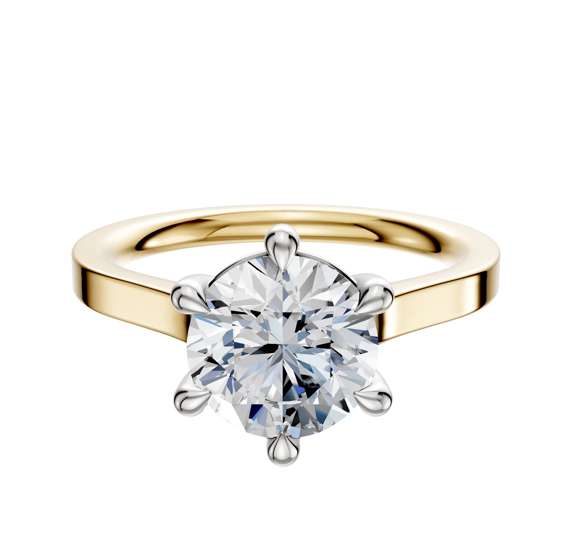 14K Two Tone 6 Prong Basket Cathedral Flat 2.0mm Engagement Ring sold by Promise By Effy