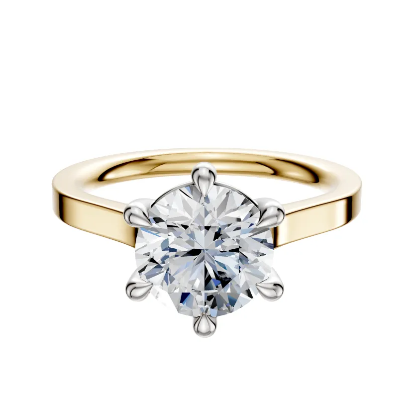18K Two Tone 6 Prong Basket Cathedral Flat 2.0mm Engagement Ring sold by Promise By Effy