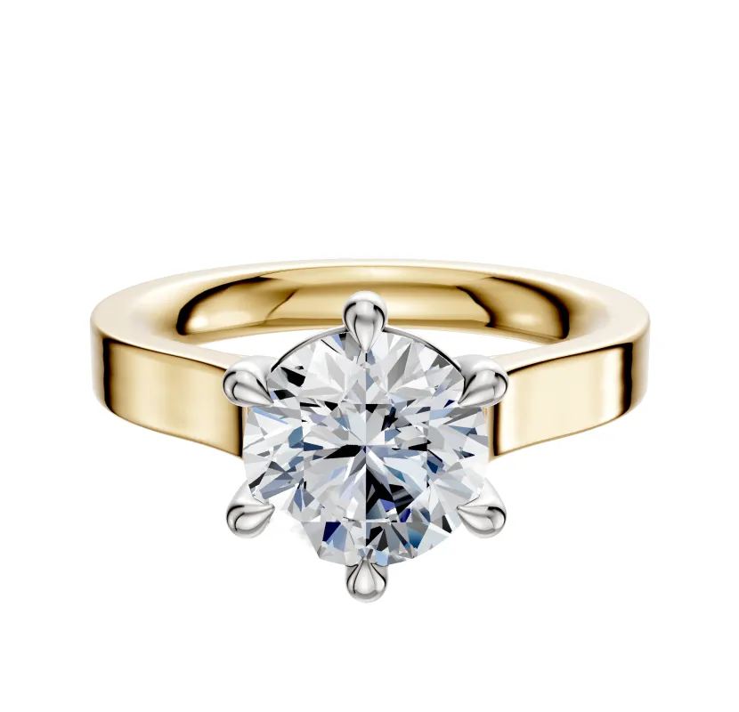 18K Two Tone 6 Prong Basket Cathedral Flat 3.0mm Engagement Ring sold by Promise By Effy