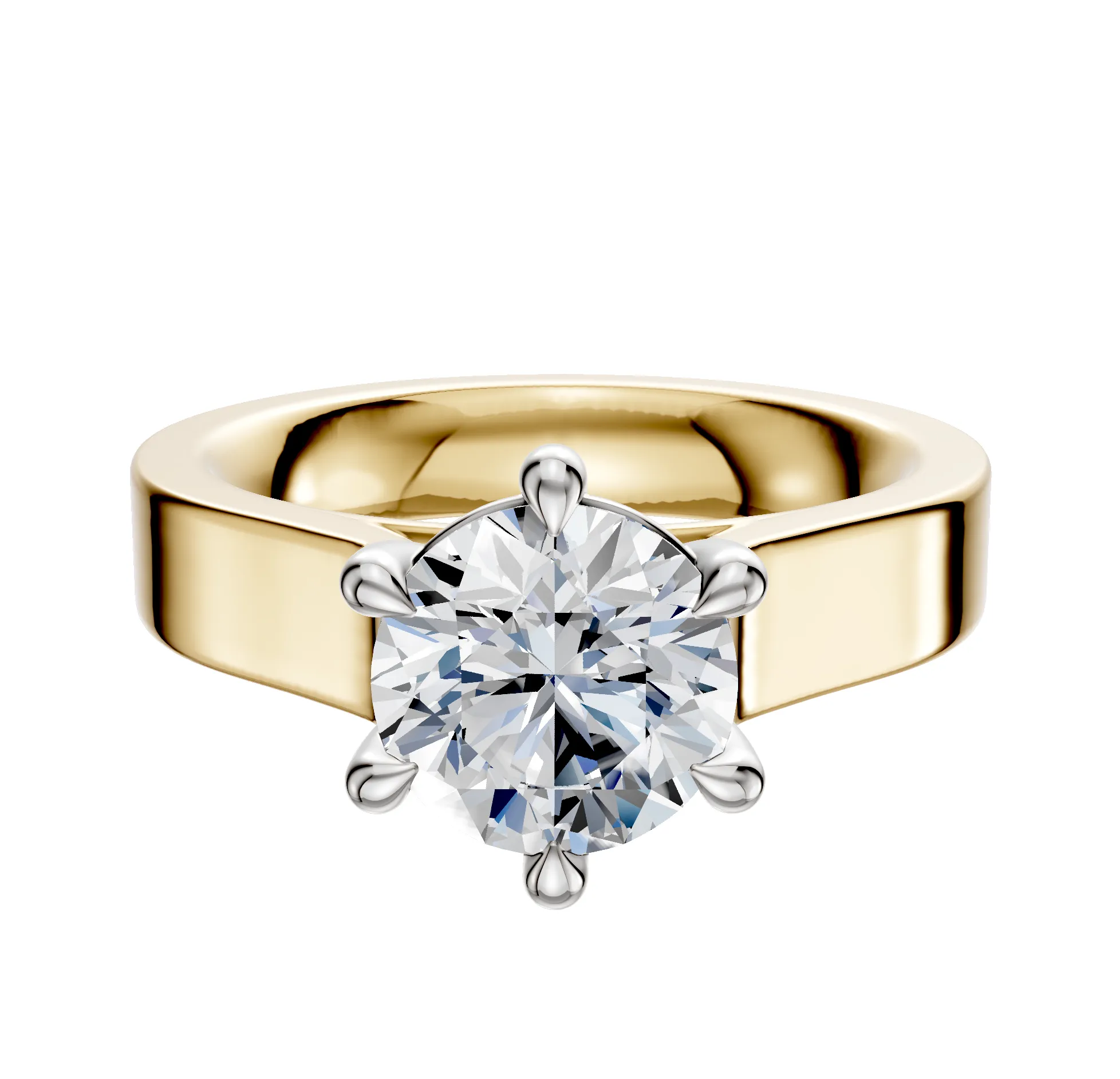 18K Two Tone 6 Prong Basket Cathedral Flat 4.0mm Engagement Ring sold by Promise By Effy