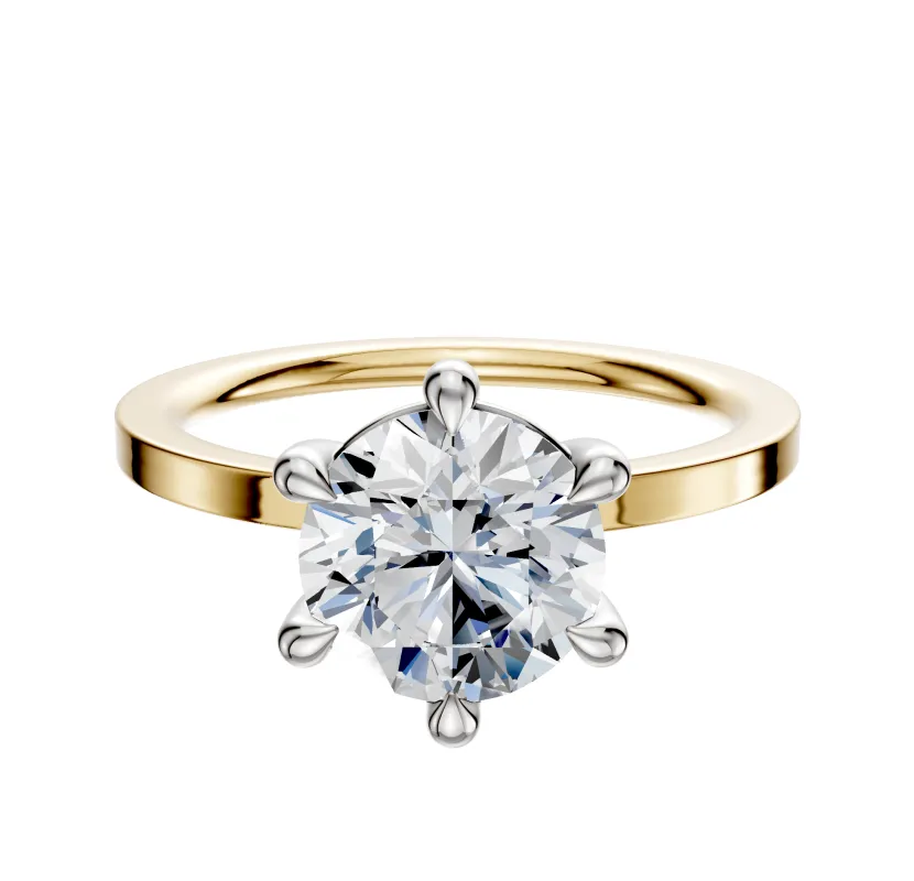 18K Two Tone 6 Prong Basket Classic Flat 1.5mm Engagement Ring sold by Promise By Effy