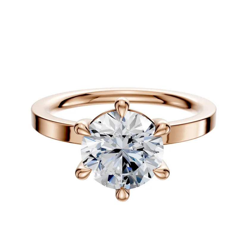 14K Rose Gold 6 Prong Basket Classic Flat 2.0mm Engagement Ring sold by Promise By Effy