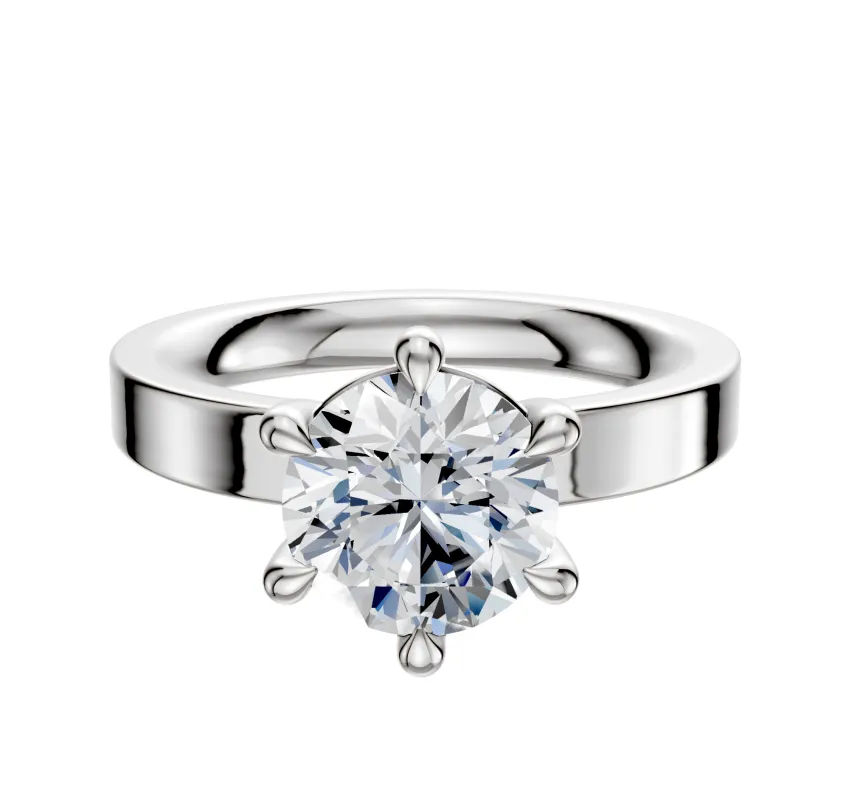 18K White Gold 6 Prong Basket Classic Flat 3.0mm Engagement Ring sold by Promise By Effy