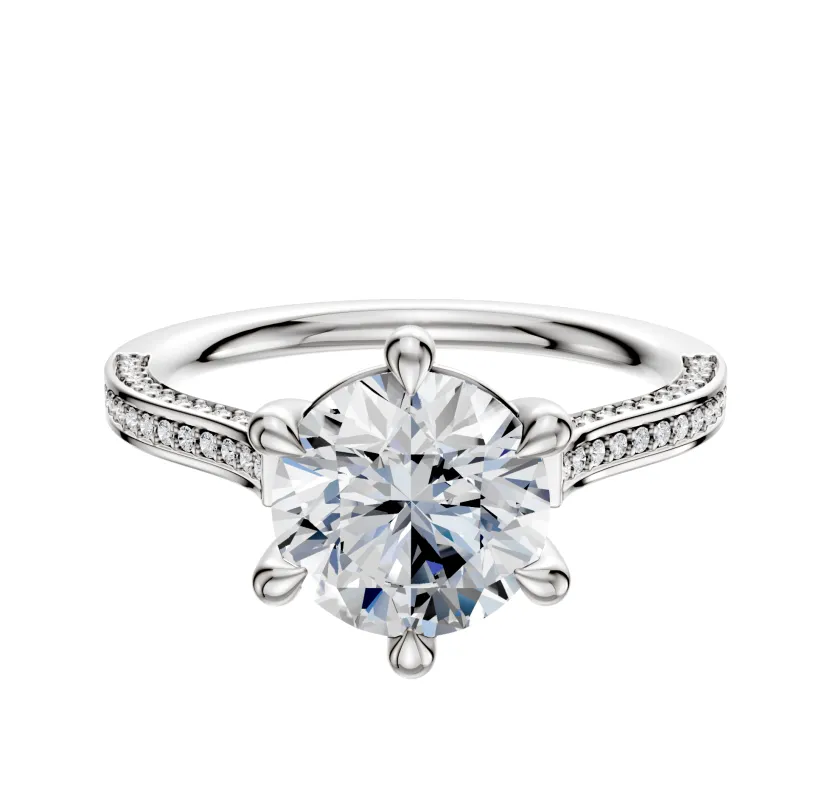 14K White Gold 6 Prong Basket Cathedral Flat 3-Row-Pave 2.0mm Engagement Ring sold by Promise By Effy