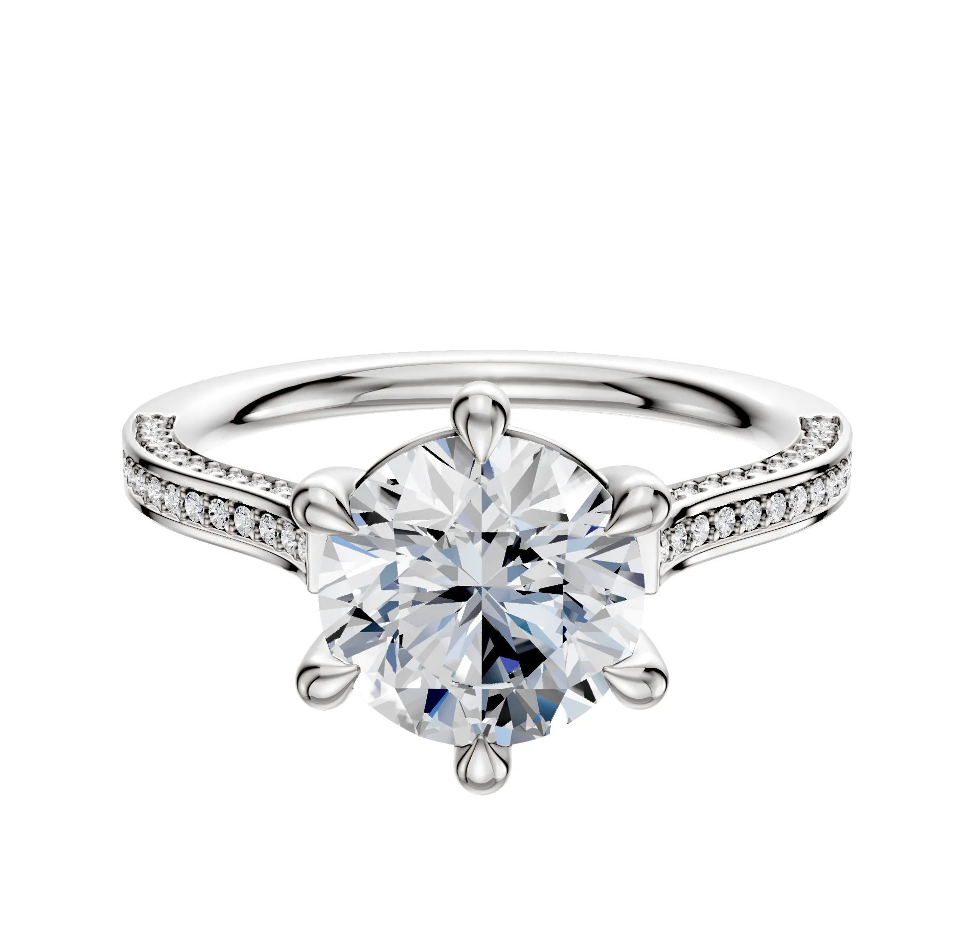 14K White Gold 6 Prong Basket Cathedral Flat 3-Row-Pave 2.0mm Engagement Ring sold by Promise By Effy