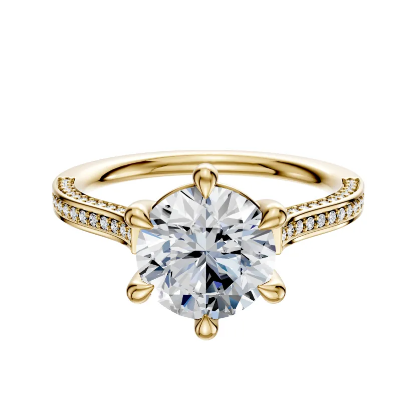 14K Yellow Gold 6 Prong Basket Cathedral Flat 3-Row-Pave 2.0mm Engagement Ring sold by Promise By Effy