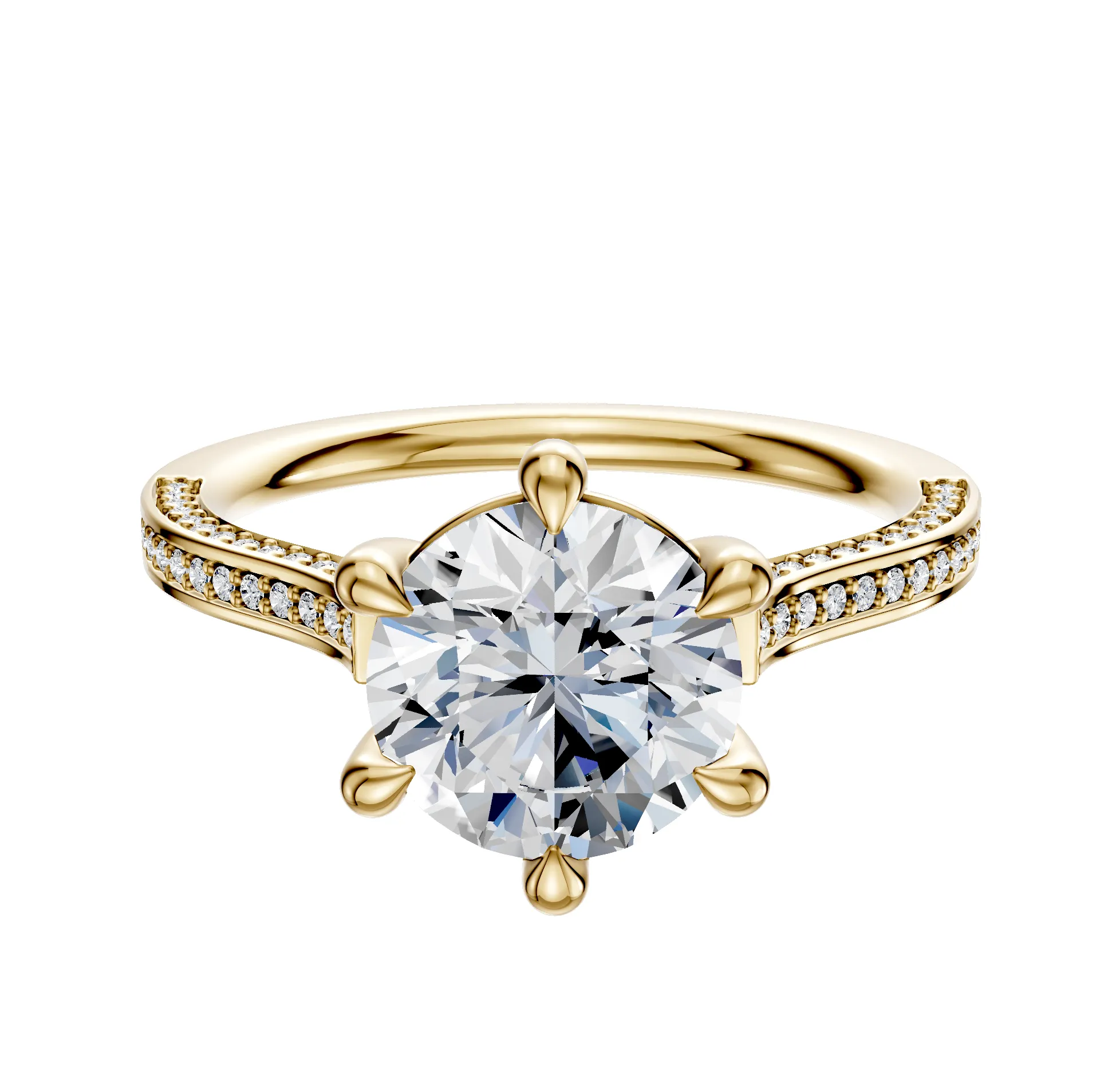 14K Yellow Gold 6 Prong Basket Cathedral Flat 3-Row-Pave 2.0mm Engagement Ring sold by Promise By Effy