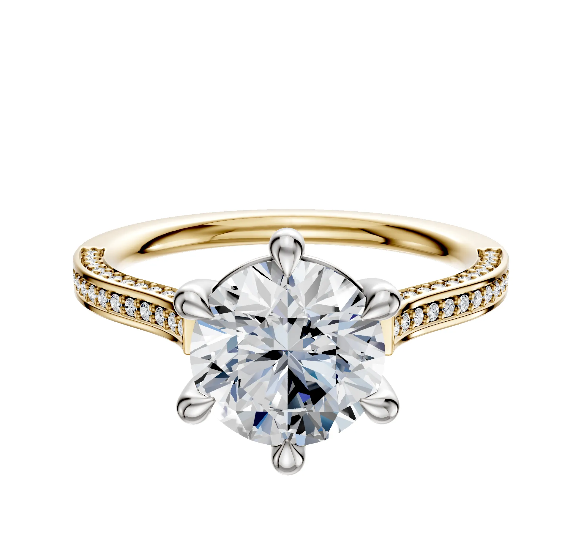 14K Two Tone 6 Prong Basket Cathedral Flat 3-Row-Pave 2.0mm Engagement Ring sold by Promise By Effy