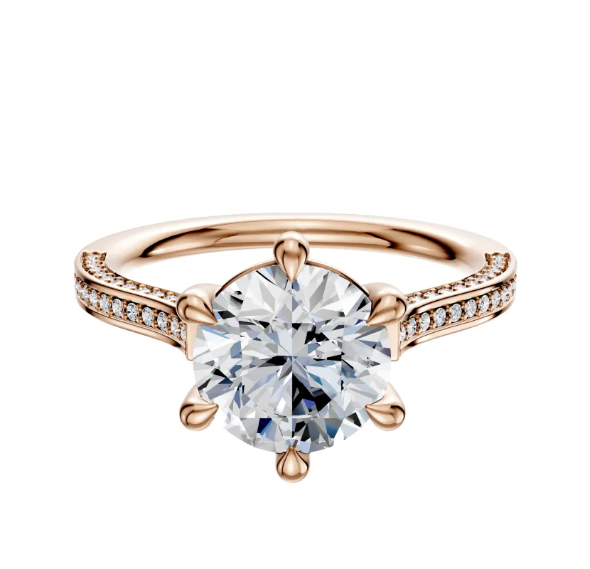 18K Rose Gold 6 Prong Basket Cathedral Flat 3-Row-Pave 2.0mm Engagement Ring sold by Promise By Effy