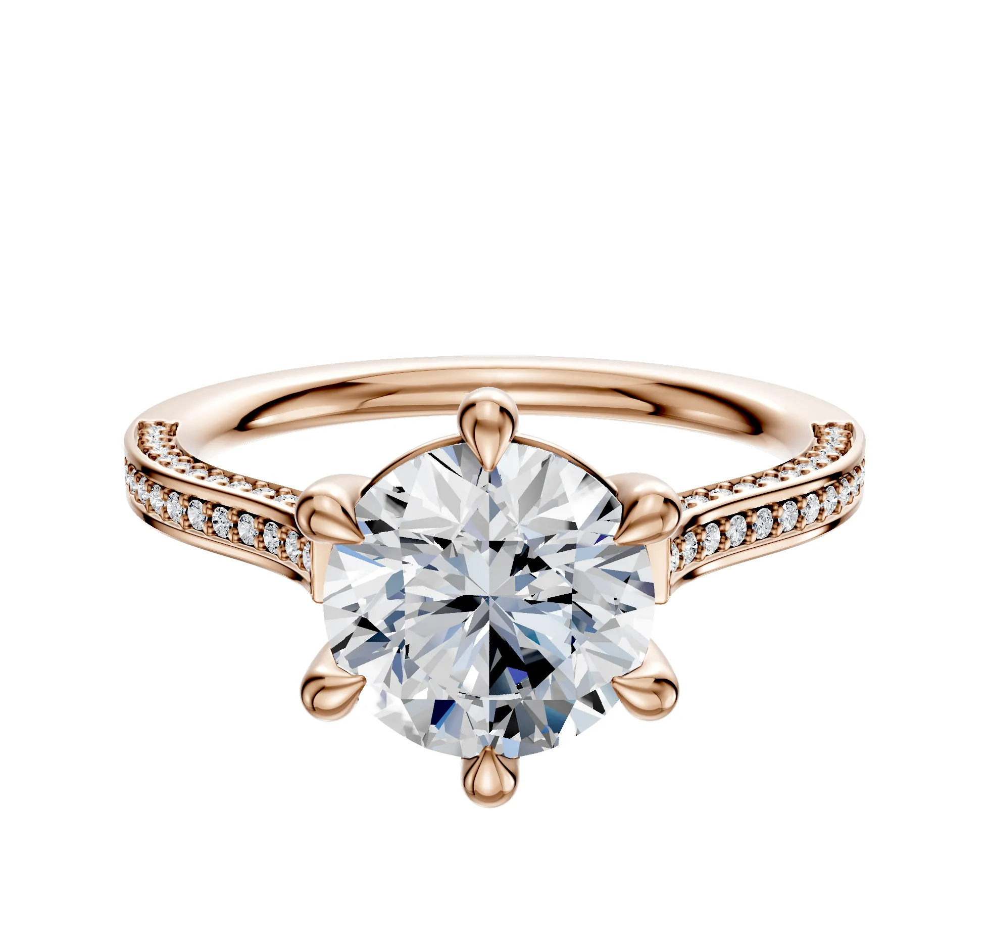 18K Rose Gold 6 Prong Basket Cathedral Flat 3-Row-Pave 2.0mm Engagement Ring sold by Promise By Effy