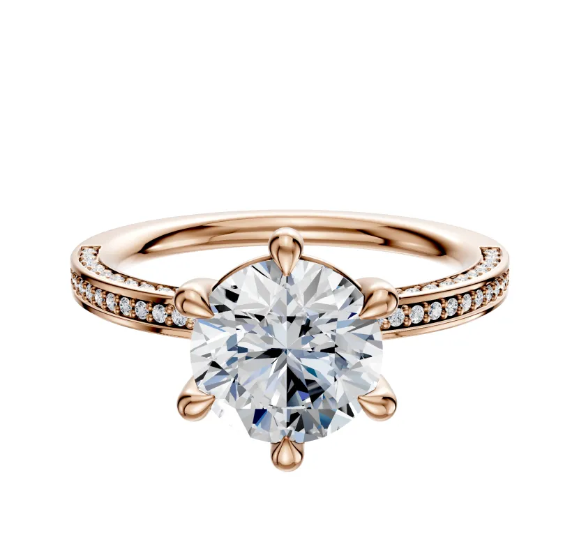 14K Rose Gold 6 Prong Basket Classic Flat 3-Row-Pave 2.0mm Engagement Ring sold by Promise By Effy