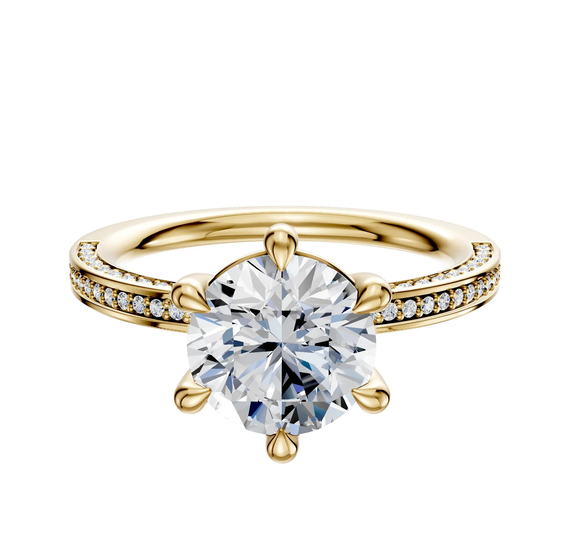 14K Yellow Gold 6 Prong Basket Classic Flat 3-Row-Pave 2.0mm Engagement Ring sold by Promise By Effy