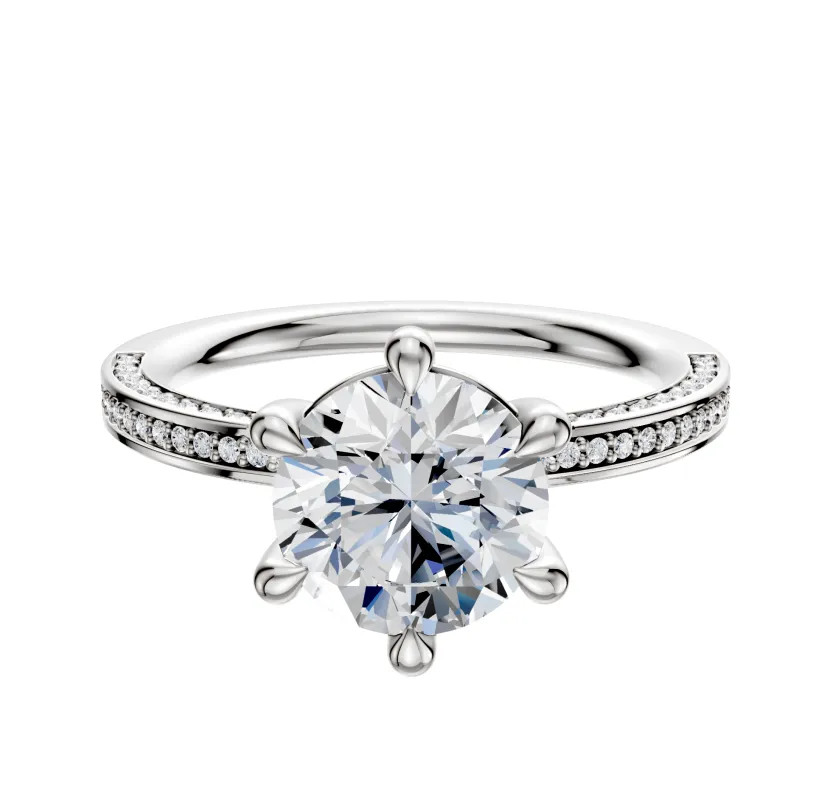 14K White Gold 6 Prong Basket Classic Flat 3-Row-Pave 2.0mm Engagement Ring sold by Promise By Effy
