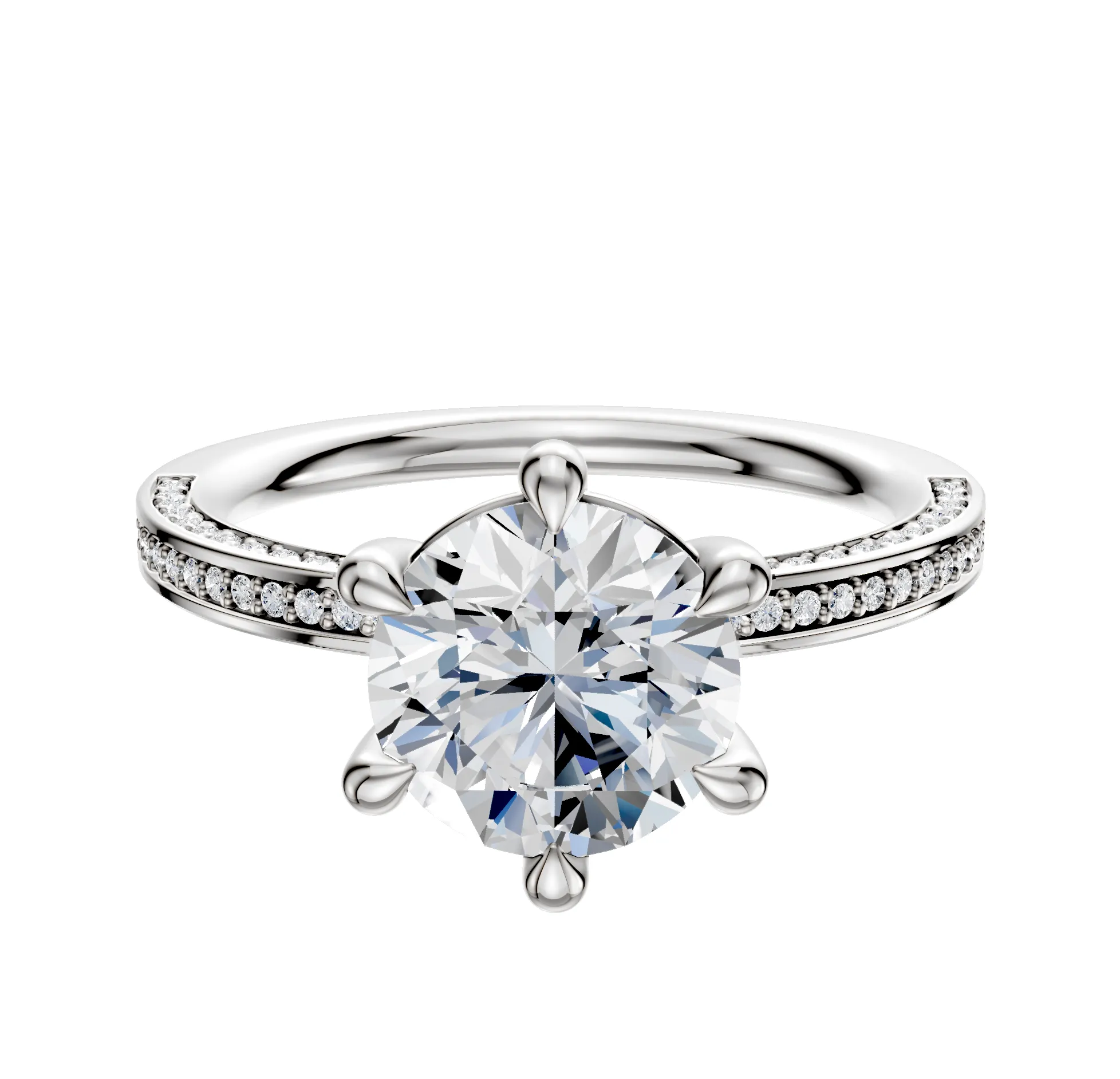 Platinum 6 Prong Basket Classic Flat 3-Row-Pave 2.0mm Engagement Ring sold by Promise By Effy