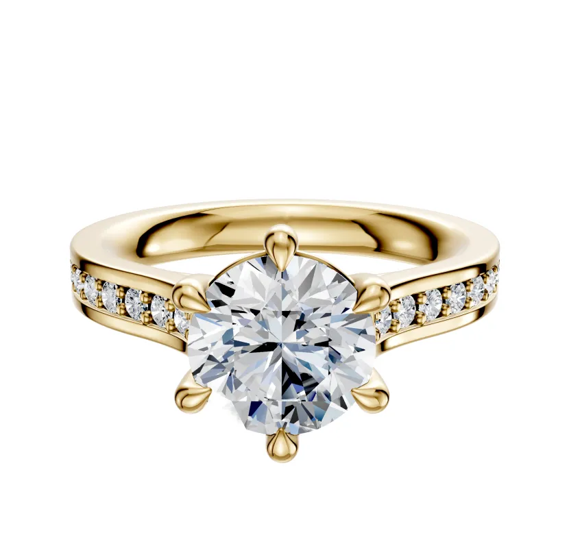 14K Yellow Gold 6 Prong Basket Cathedral Flat 1-Row-Pave 2.5mm Engagement Ring sold by Promise By Effy