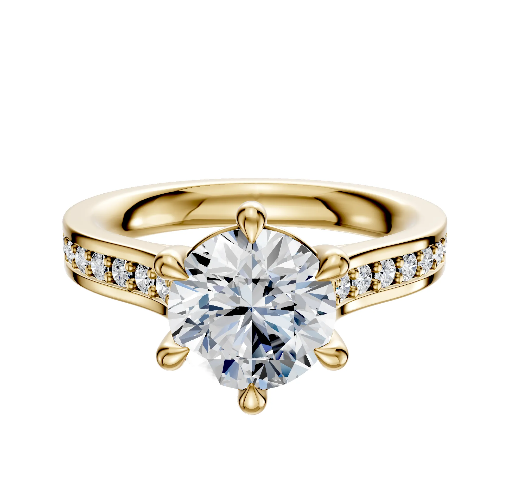 14K Yellow Gold 6 Prong Basket Cathedral Flat 1-Row-Pave 2.5mm Engagement Ring sold by Promise By Effy