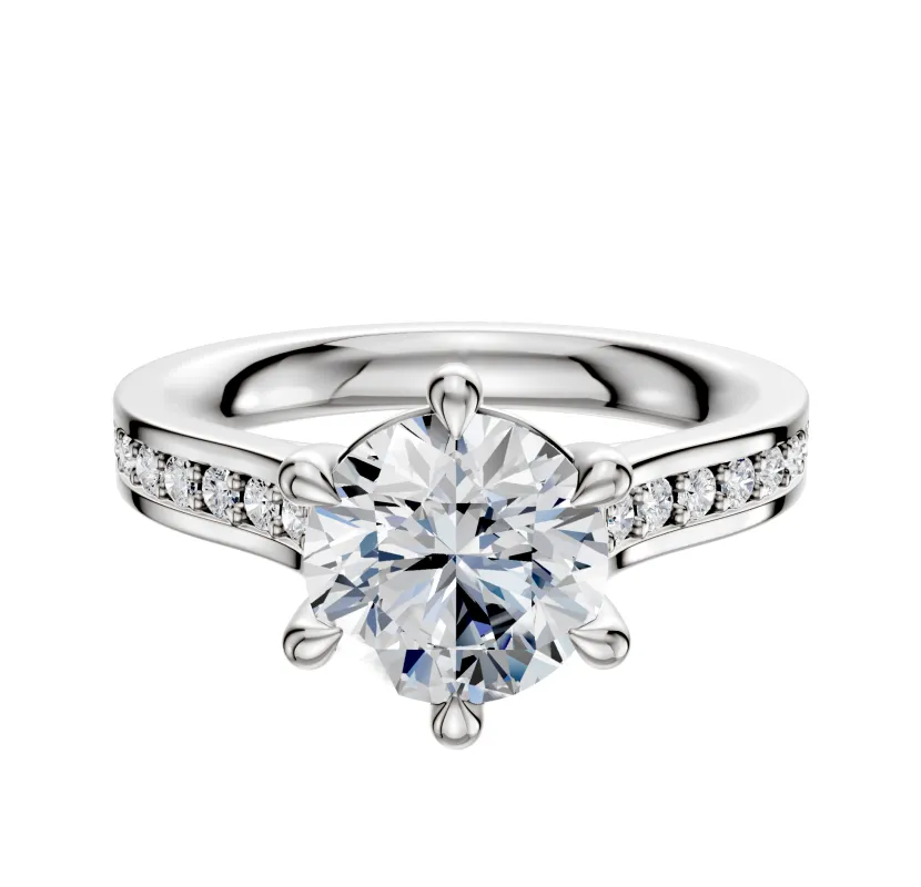 14K White Gold 6 Prong Basket Cathedral Flat 1-Row-Pave 2.5mm Engagement Ring sold by Promise By Effy