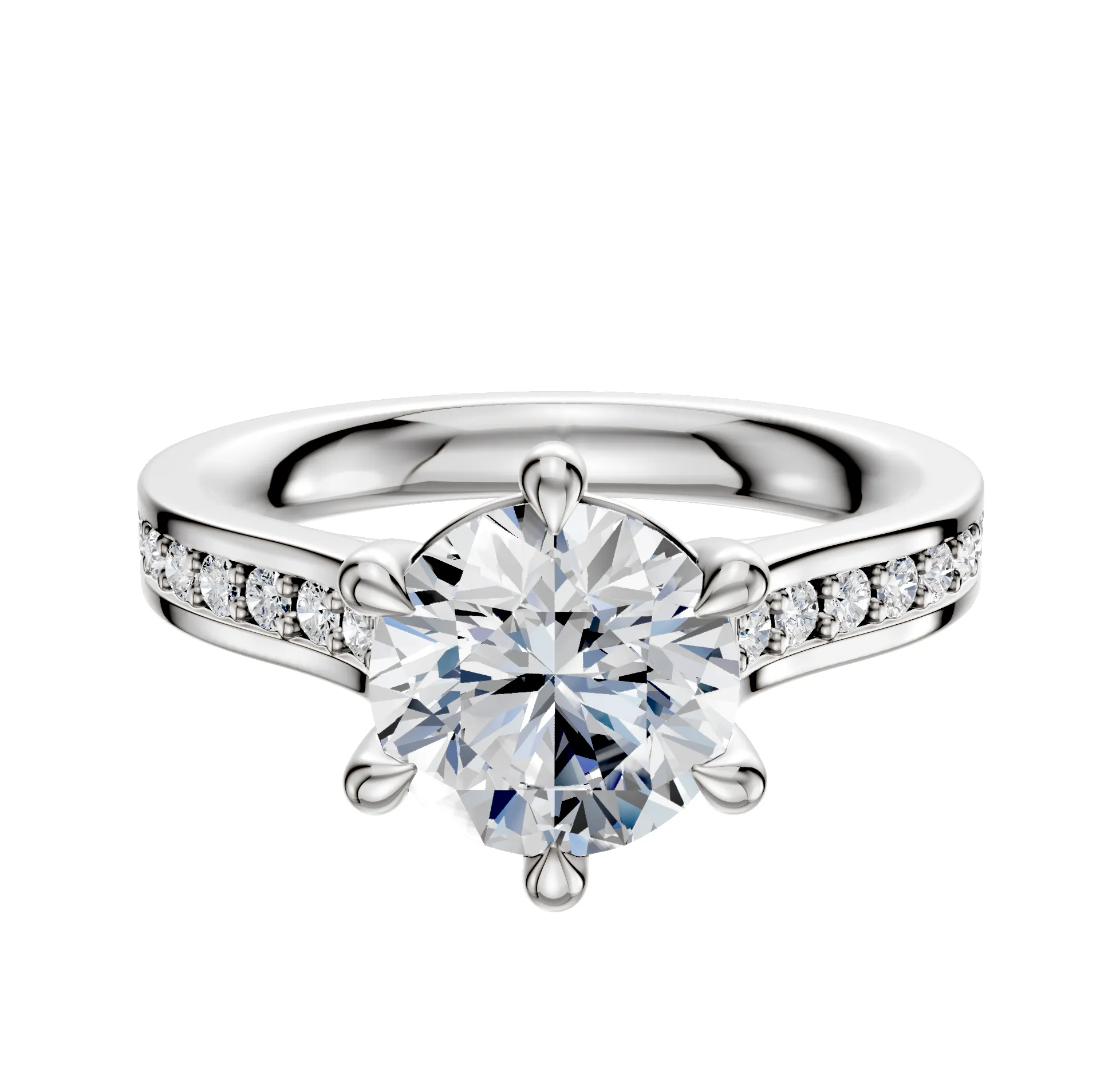 14K White Gold 6 Prong Basket Cathedral Flat 1-Row-Pave 2.5mm Engagement Ring sold by Promise By Effy