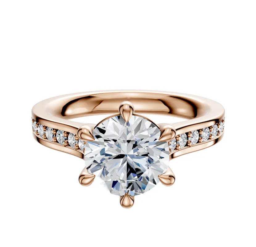 18K Rose Gold 6 Prong Basket Cathedral Flat 1-Row-Pave 2.5mm Engagement Ring sold by Promise By Effy
